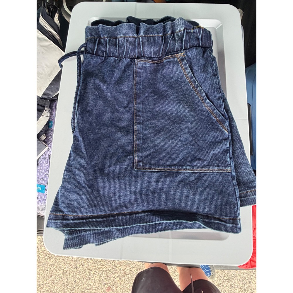 Andrew Marc New York Womens Dark Wash Paperbag Waist Denim Shorts Blue Size 1X